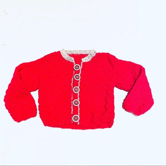Hand Knit Pink Infant Baby Cardigan Sweater Girls 6 Months - Picture 1 of 4